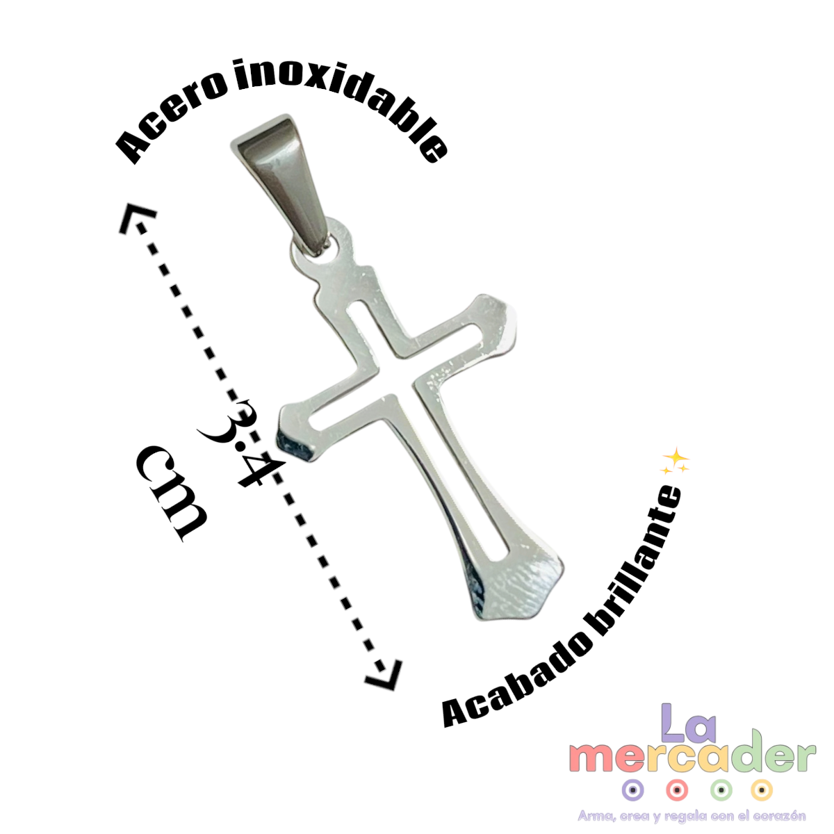 Dije Cruz de Acero Inoxidable Acabado Espejo 3.4 cm Colgante Religioso