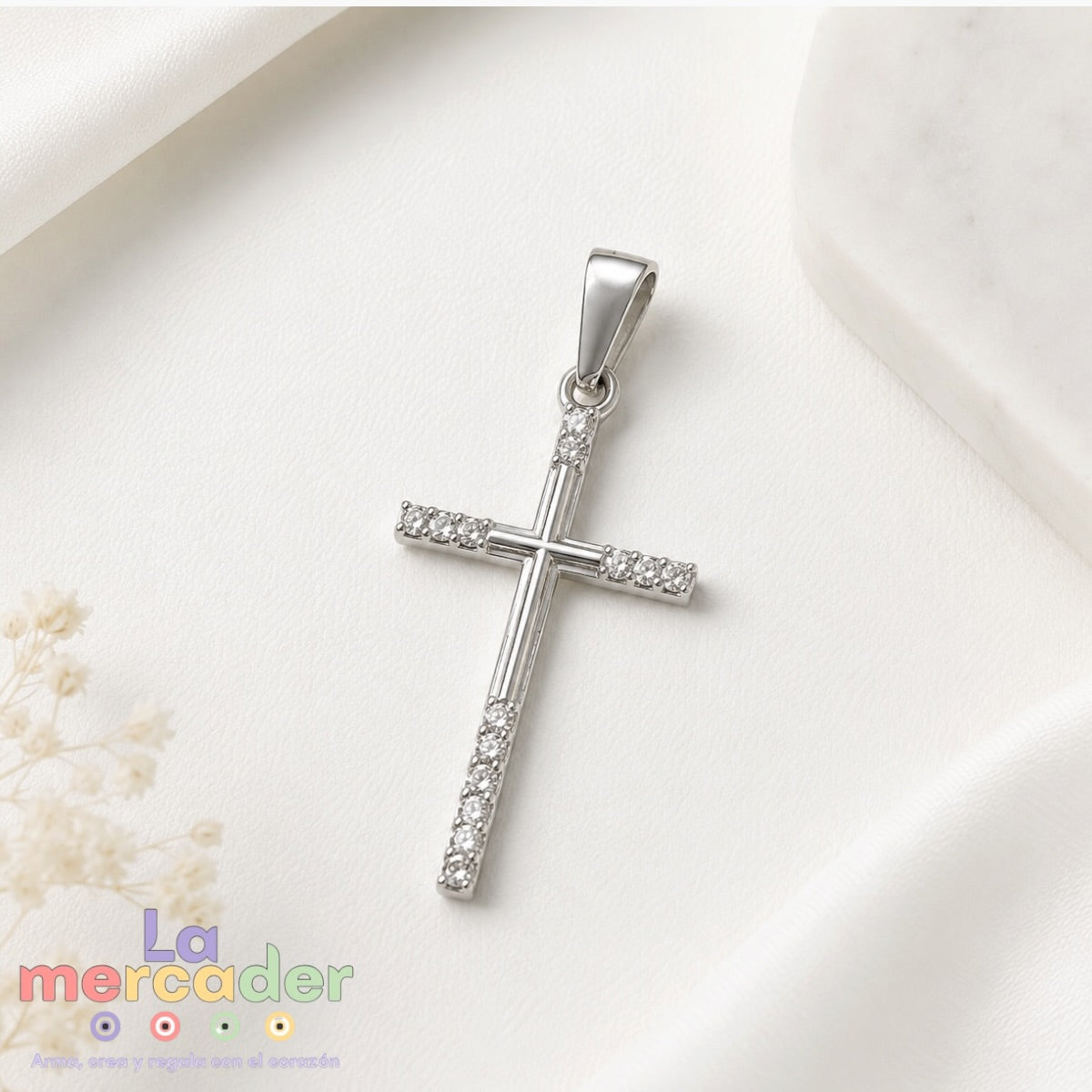 Dije Cruz de Acero Inoxidable con Zirconias para Bisutería