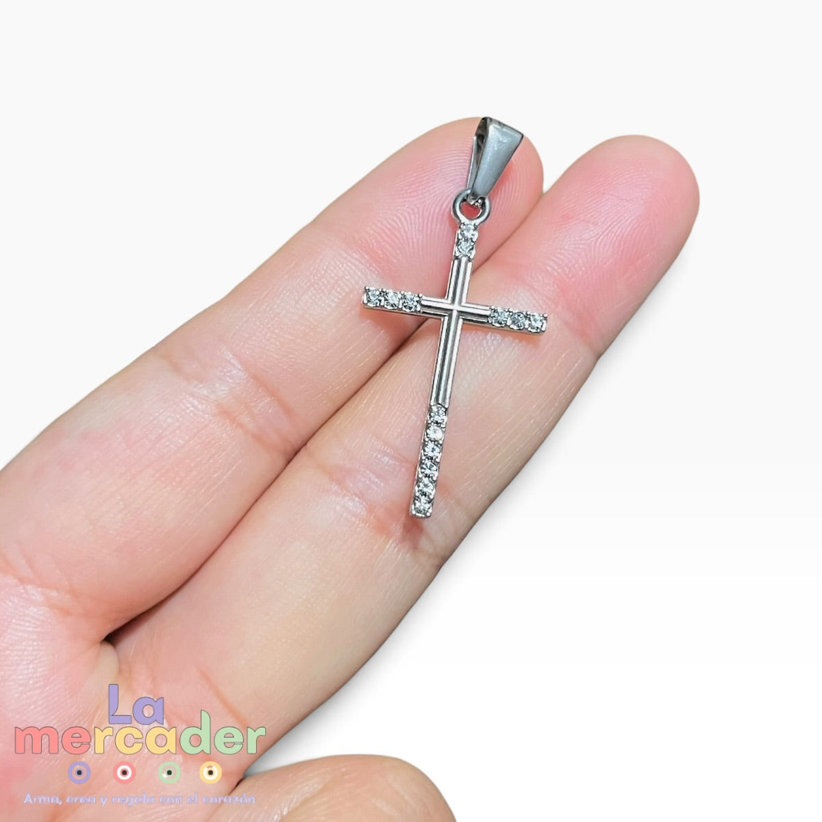 Dije Cruz de Acero Inoxidable con Zirconias para Bisutería