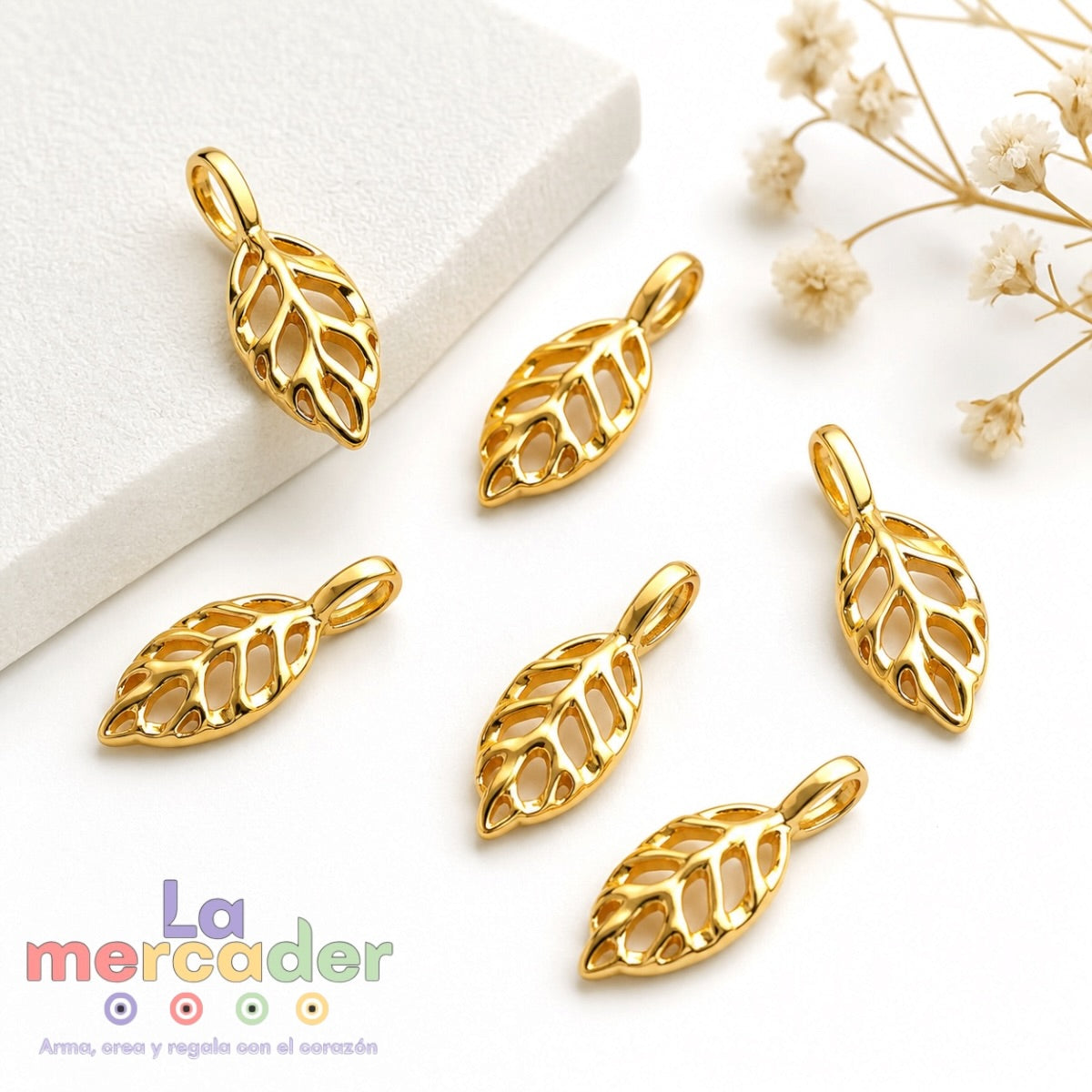 4pz Dije Hoja Calada Chapa de Oro 14K para Bisutería 12mm