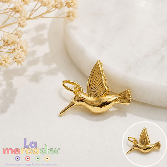 Dije Colibrí Chapa de Oro 14K 12mm para Bisutería