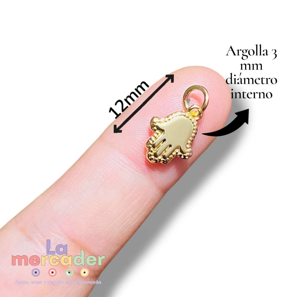 Dije Mano de Fátima Chapa de Oro 14K para Bisutería 12mm
