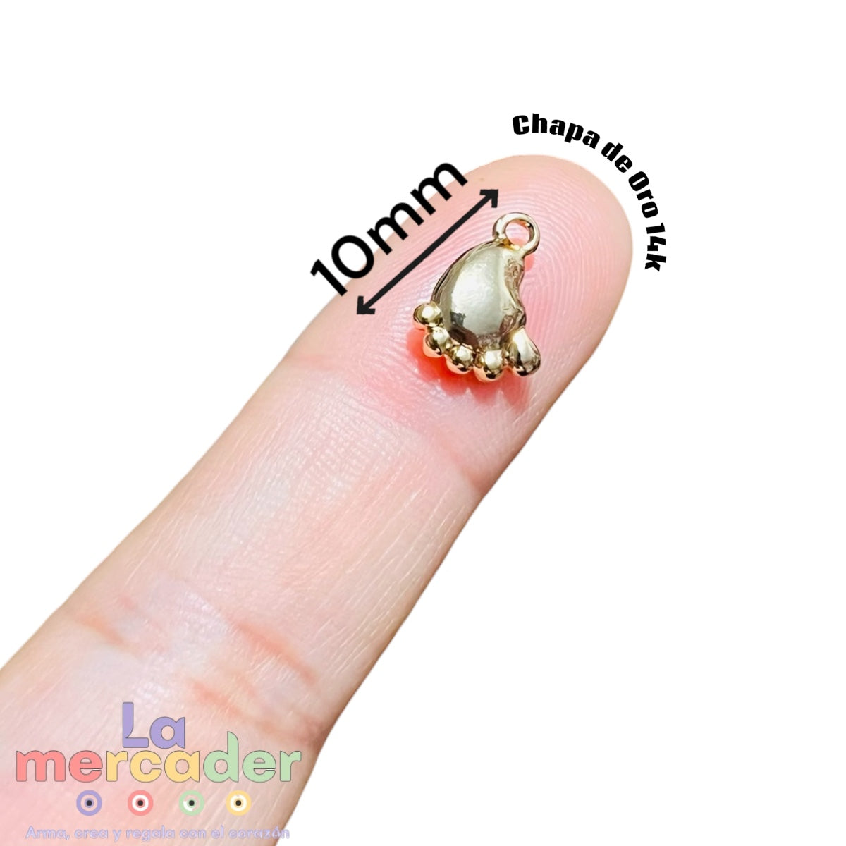 Dije Pie Chapa de Oro 14K 10mm para Bisutería