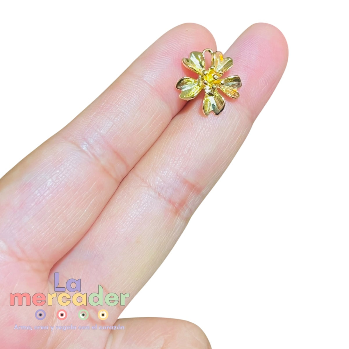 Dije Flor Chapa de Oro 14K 15mm para Bisutería y Joyería