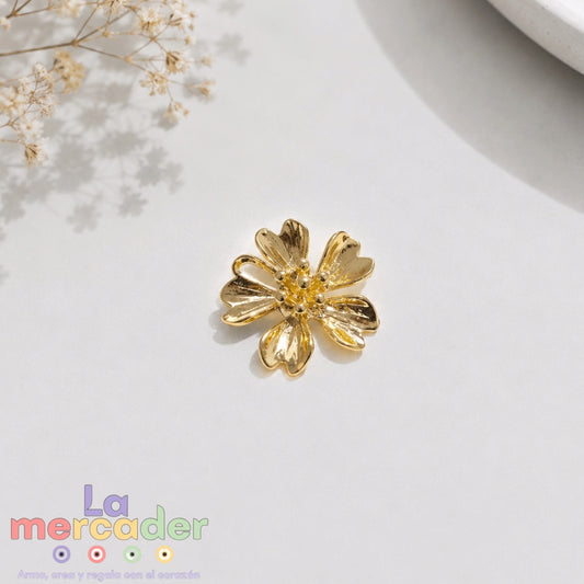 Dije Flor Chapa de Oro 14K 15mm para Bisutería y Joyería