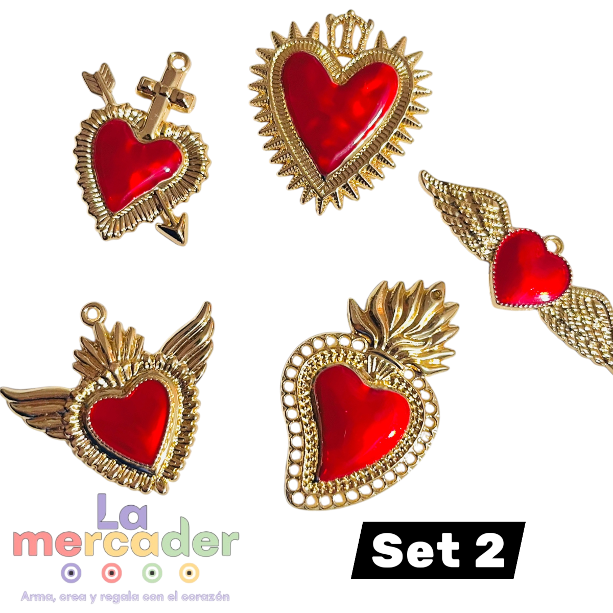 5 pz Dijes Milagritos Sagrado Corazón de Latón – Diseños Surtidos