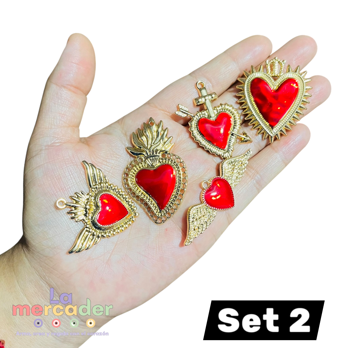5 pz Dijes Milagritos Sagrado Corazón de Latón – Diseños Surtidos