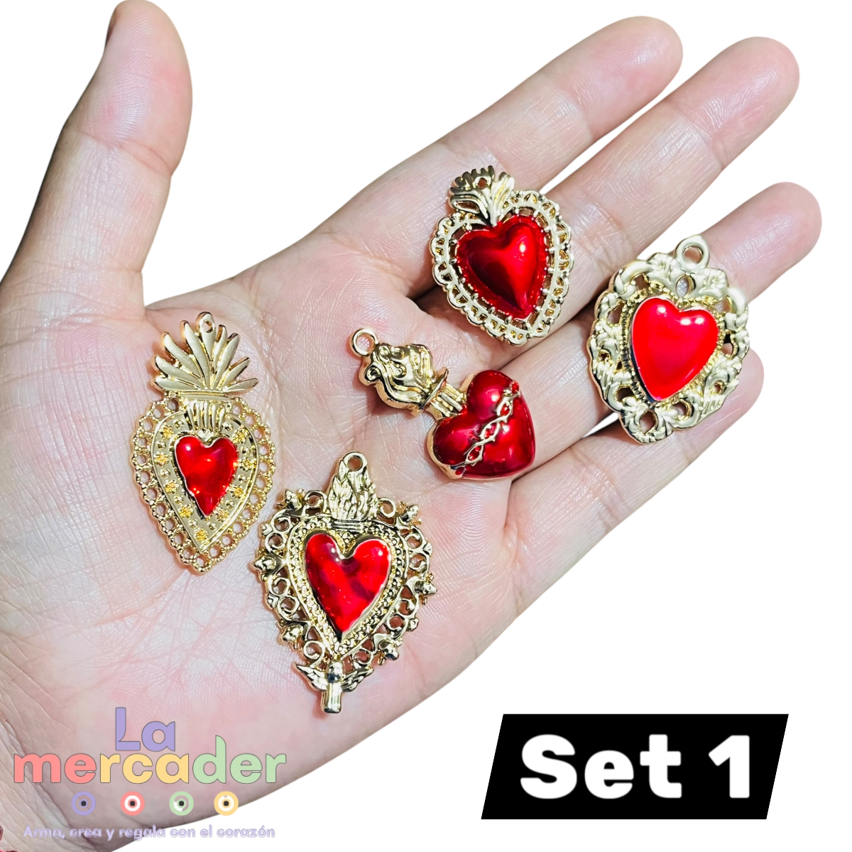 5 pz Dijes Milagritos Sagrado Corazón de Latón – Diseños Surtidos