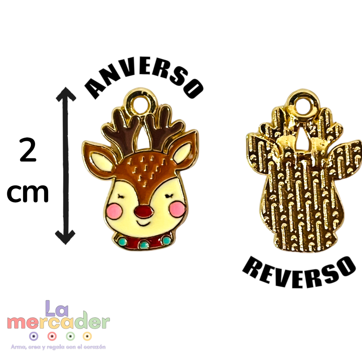 Pack de 5 Dijes de Reno Navideño Esmaltado Metálico de 2 cm para Bisutería