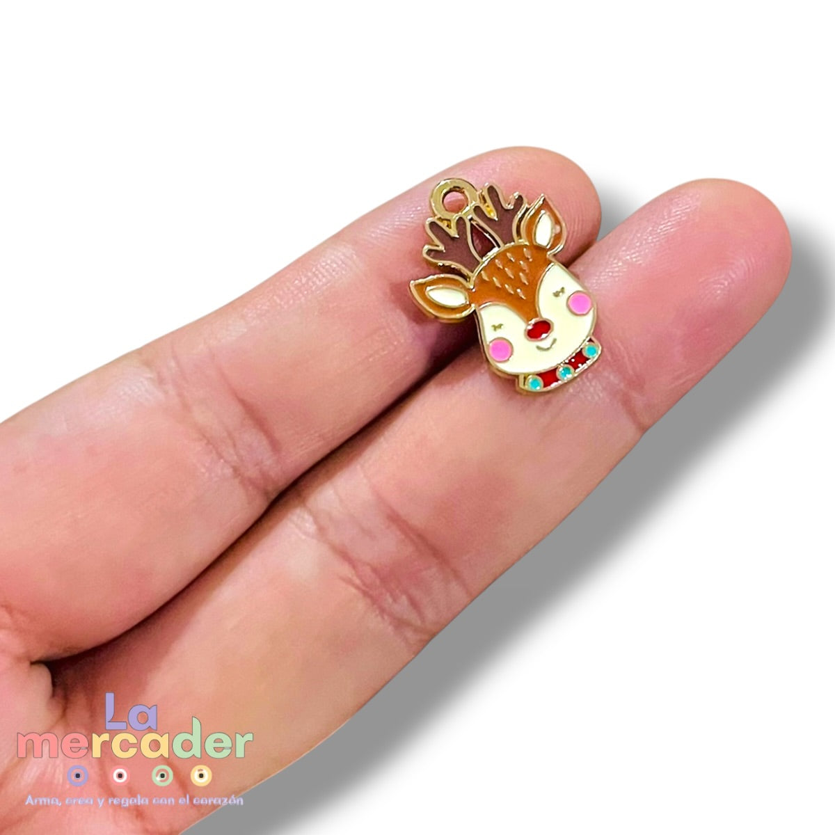 Pack de 5 Dijes de Reno Navideño Esmaltado Metálico de 2 cm para Bisutería