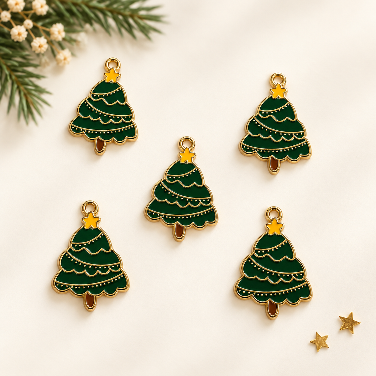 Pack de 5 Dijes de Árbol de Navidad Metálicos Esmaltados para Bisutería