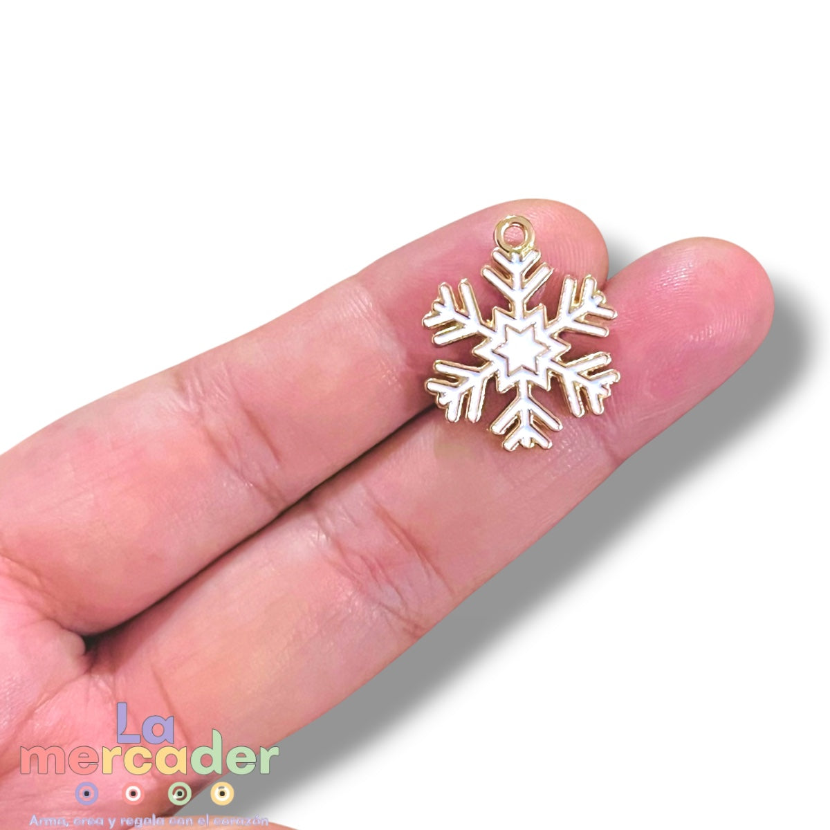 Pack de 5 Dijes Copo de Nieve Metálicos Esmaltados de 2 cm para Bisutería Navideña