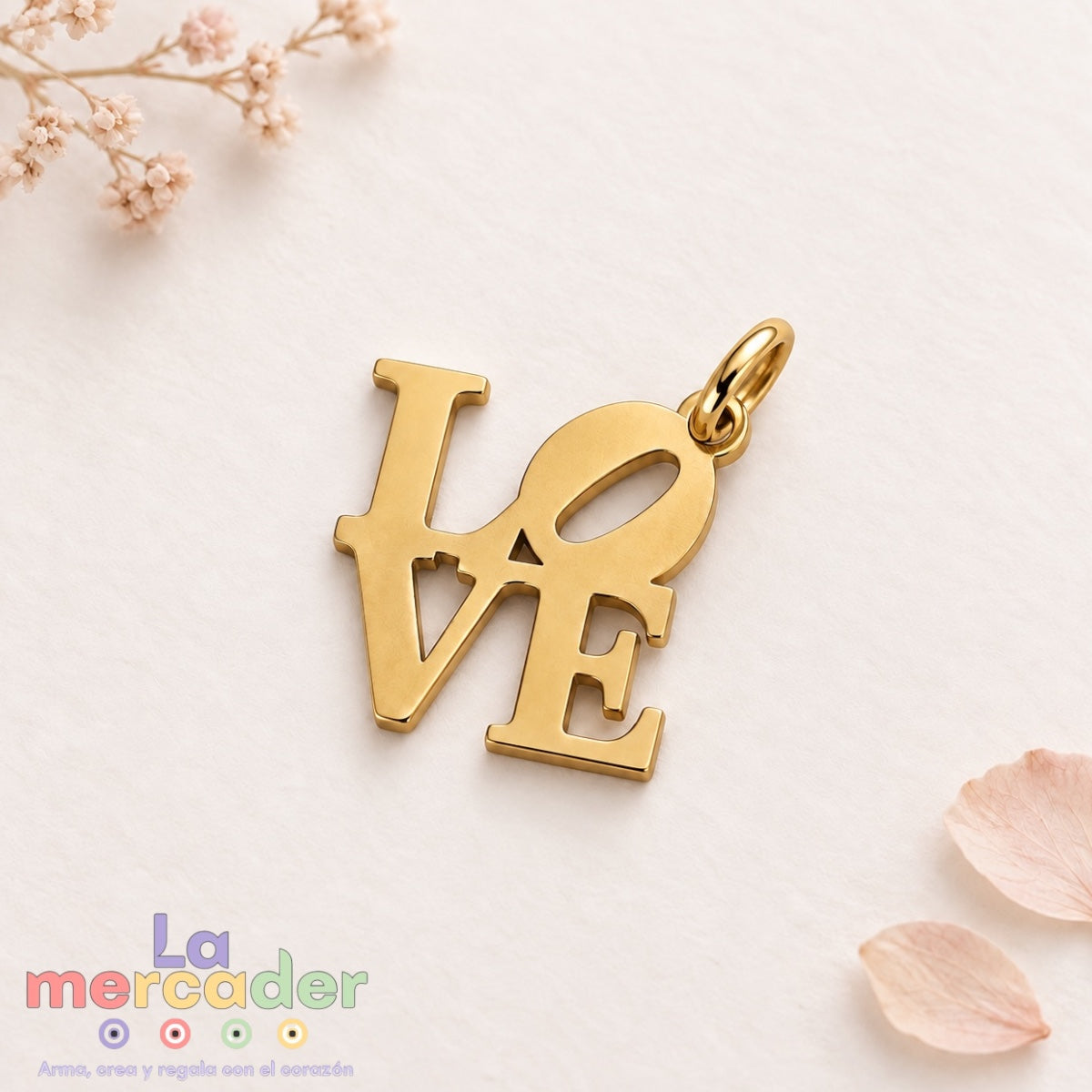 Dije LOVE de Acero Inoxidable Pulido 1.5 cm | Dorado y Plateado