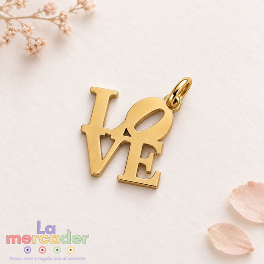 Dije LOVE de Acero Inoxidable Pulido 1.5 cm | Dorado y Plateado