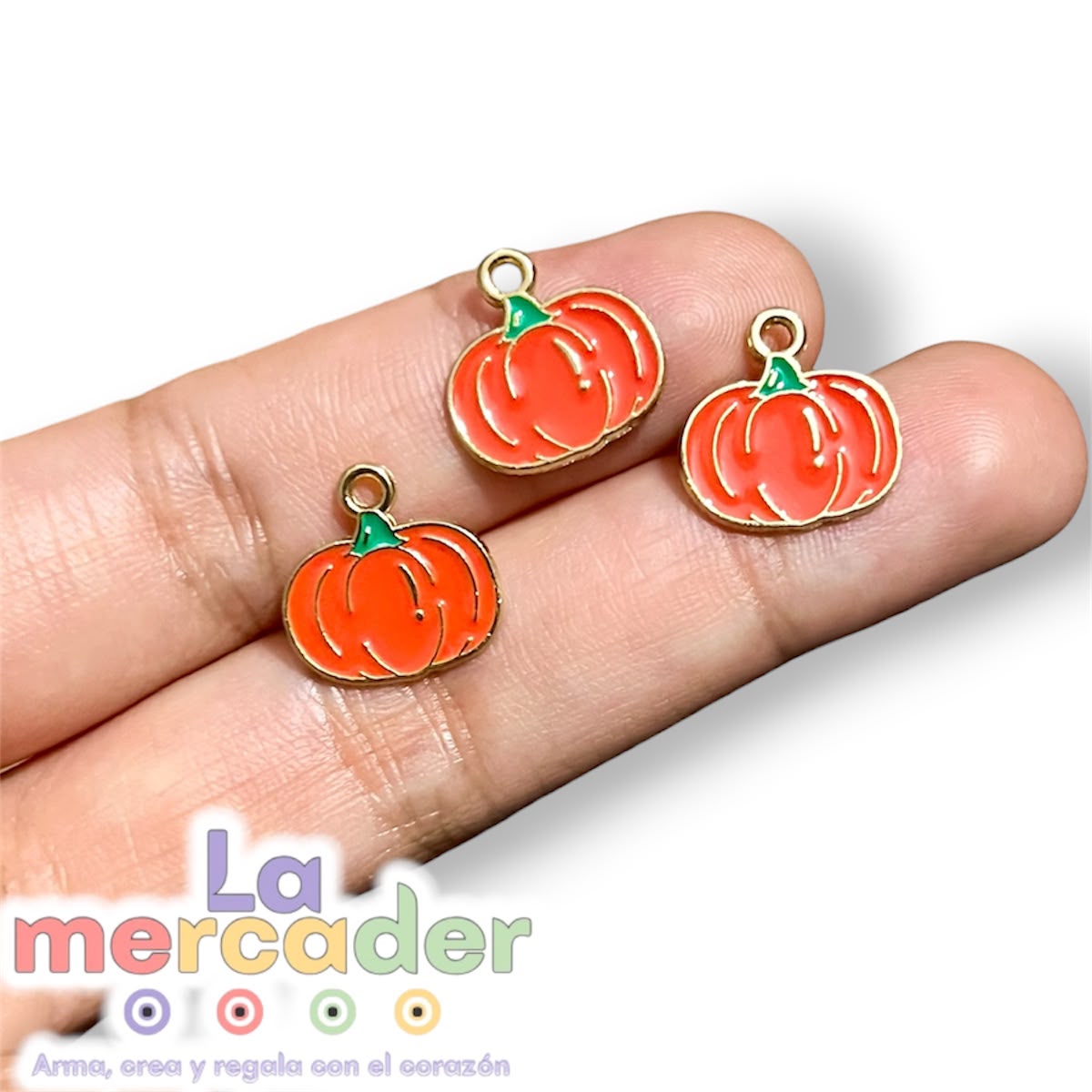 Pack de 8 Dijes de Calabaza Metálicos Esmaltados para Bisutería | Halloween y Otoño