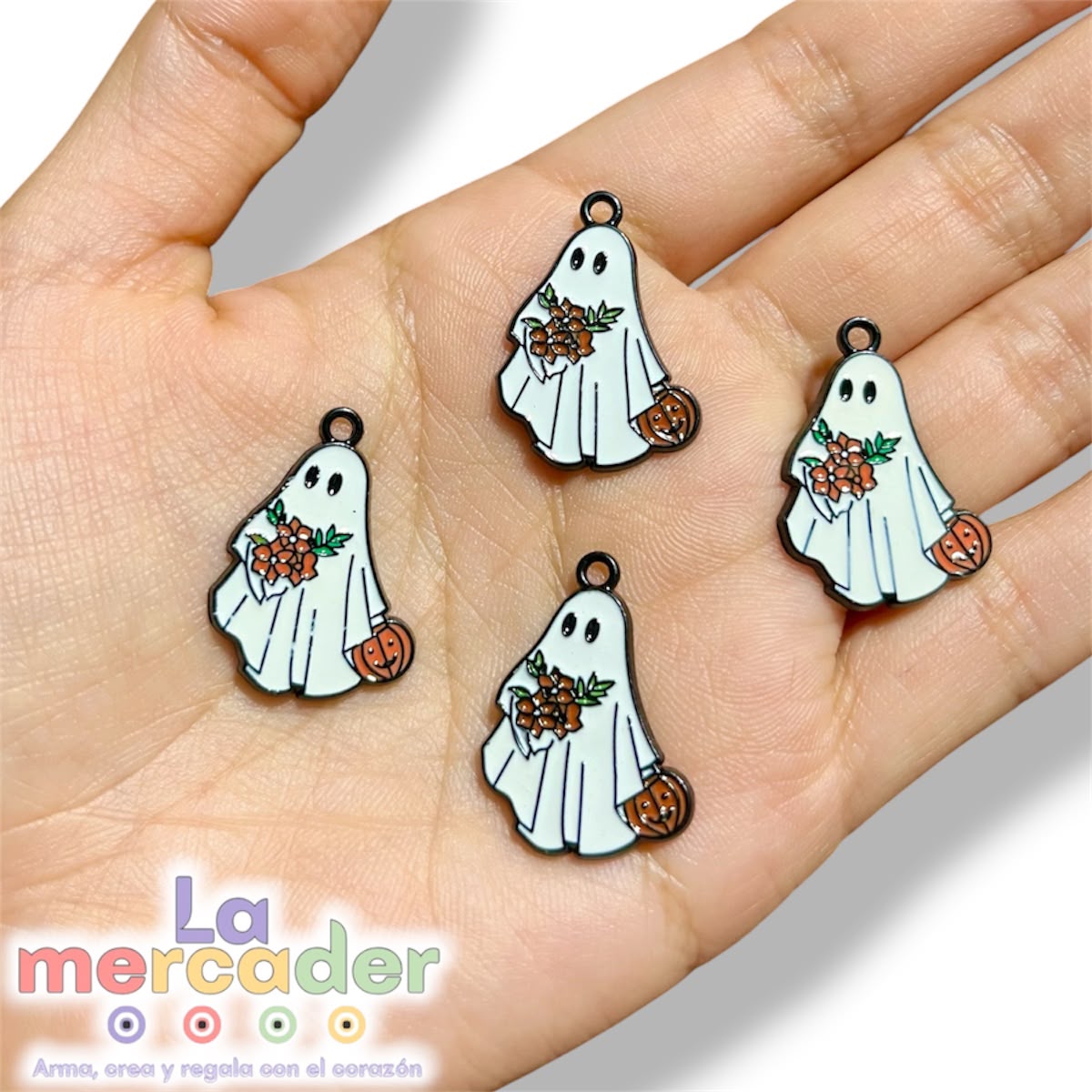 Pack de 2 Dijes de Fantasma Halloween Metálicos Esmaltados 2.5 cm para Bisutería