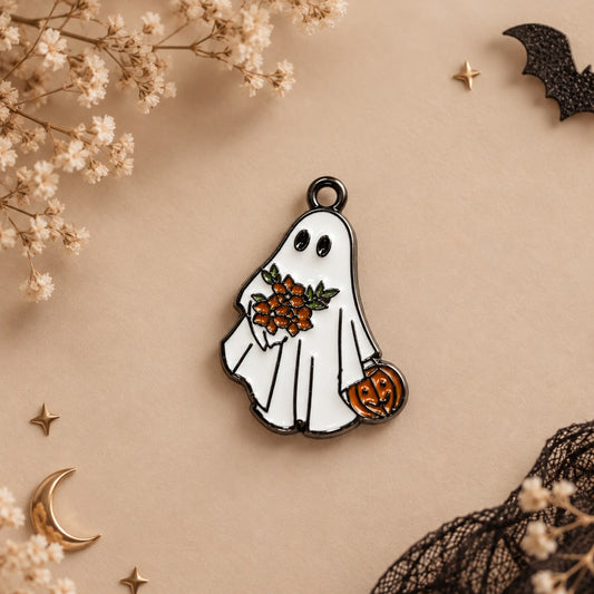 Pack de 2 Dijes de Fantasma Halloween Metálicos Esmaltados 2.5 cm para Bisutería