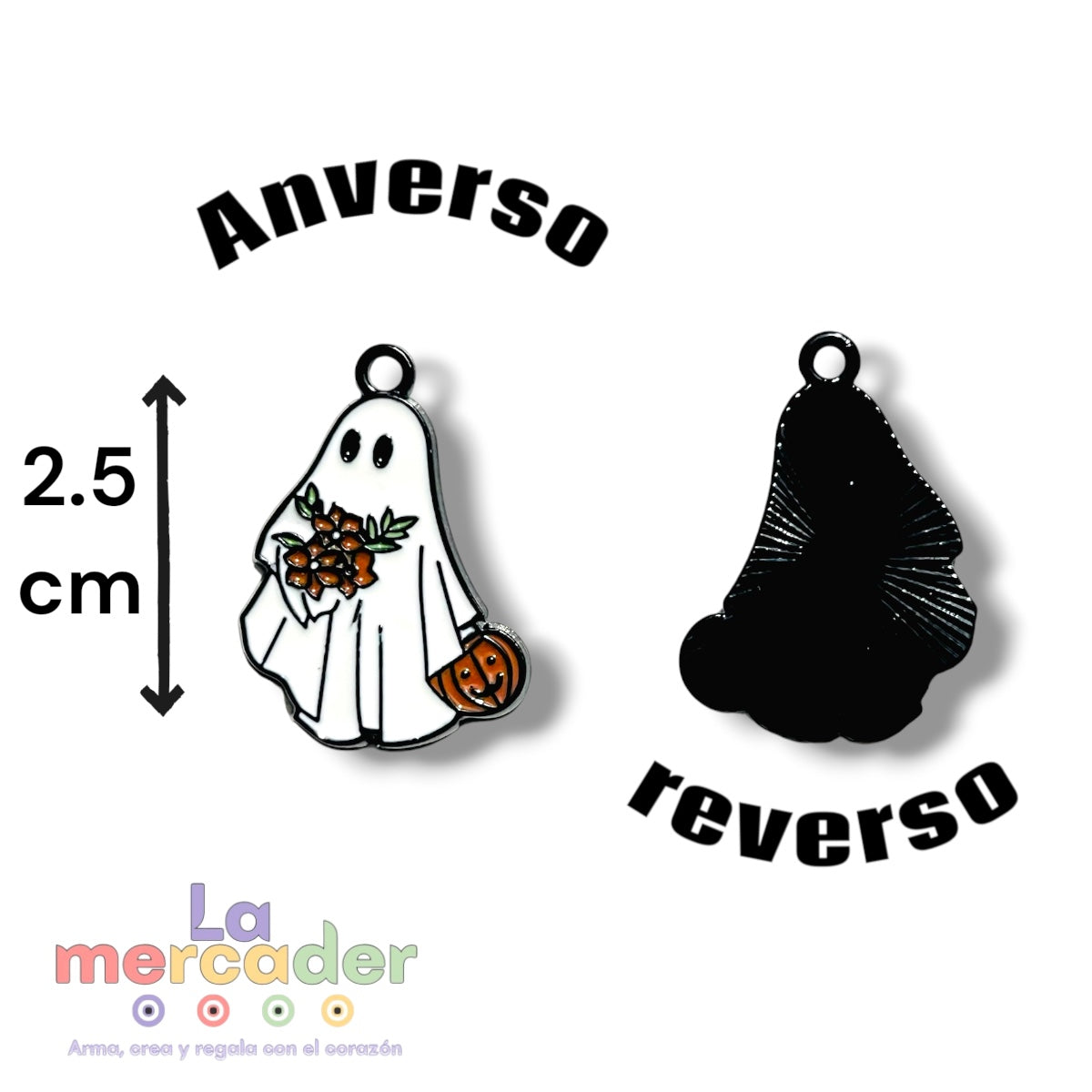 Pack de 2 Dijes de Fantasma Halloween Metálicos Esmaltados 2.5 cm para Bisutería