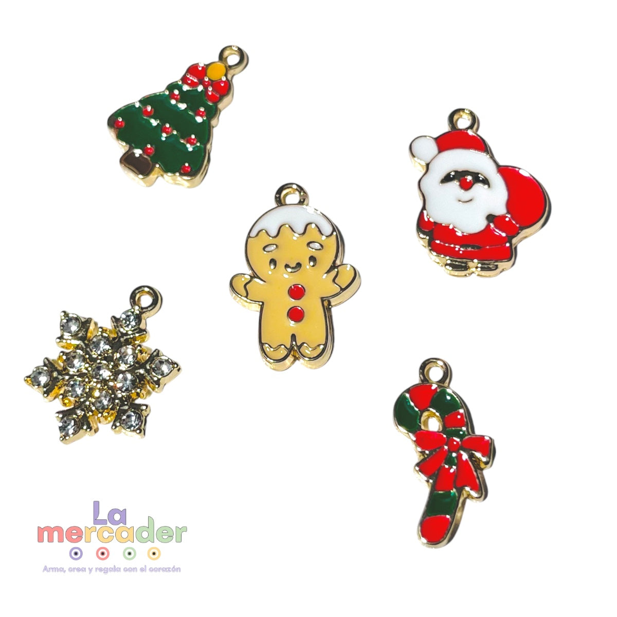 Pack de 5 Dijes Navideños de Chapa de Oro para Bisutería, 2 cm
