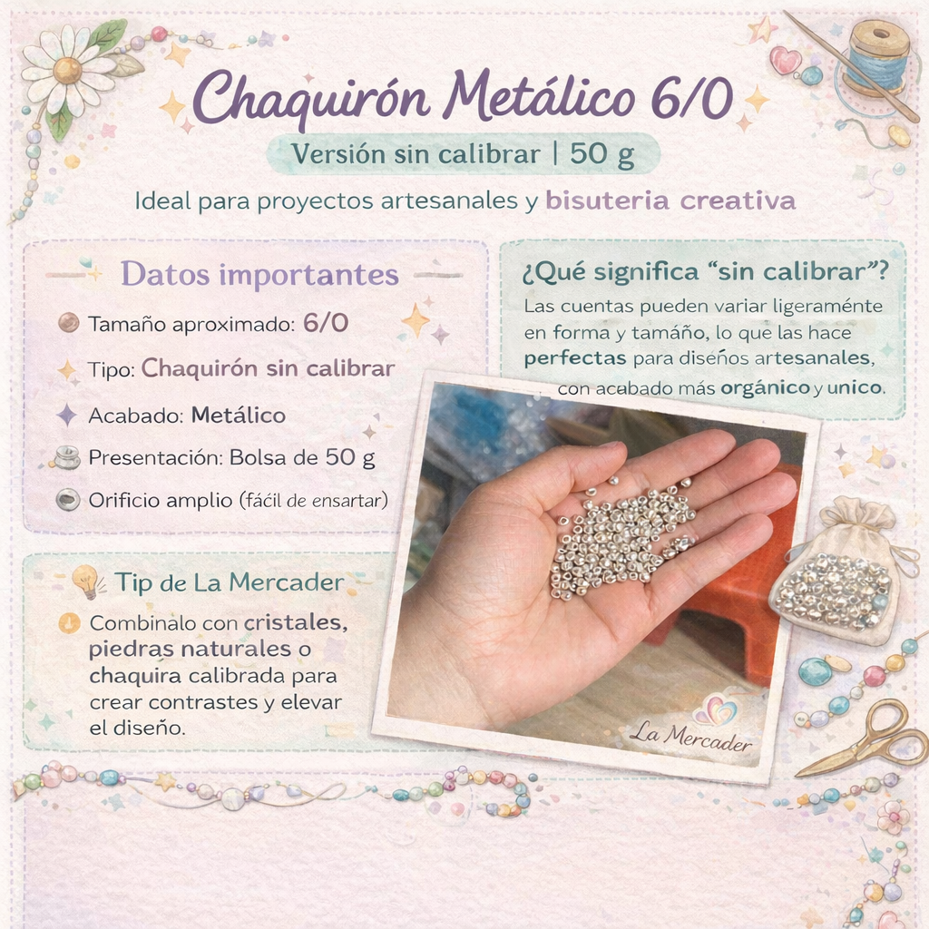 50 gr Chaquiron colores metálicos 6/0 sin calibrar