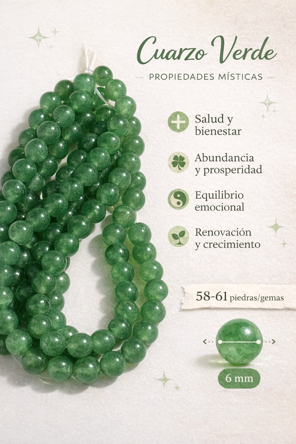1 Tira Cuarzo Verde- Abundancia y Prosperidad