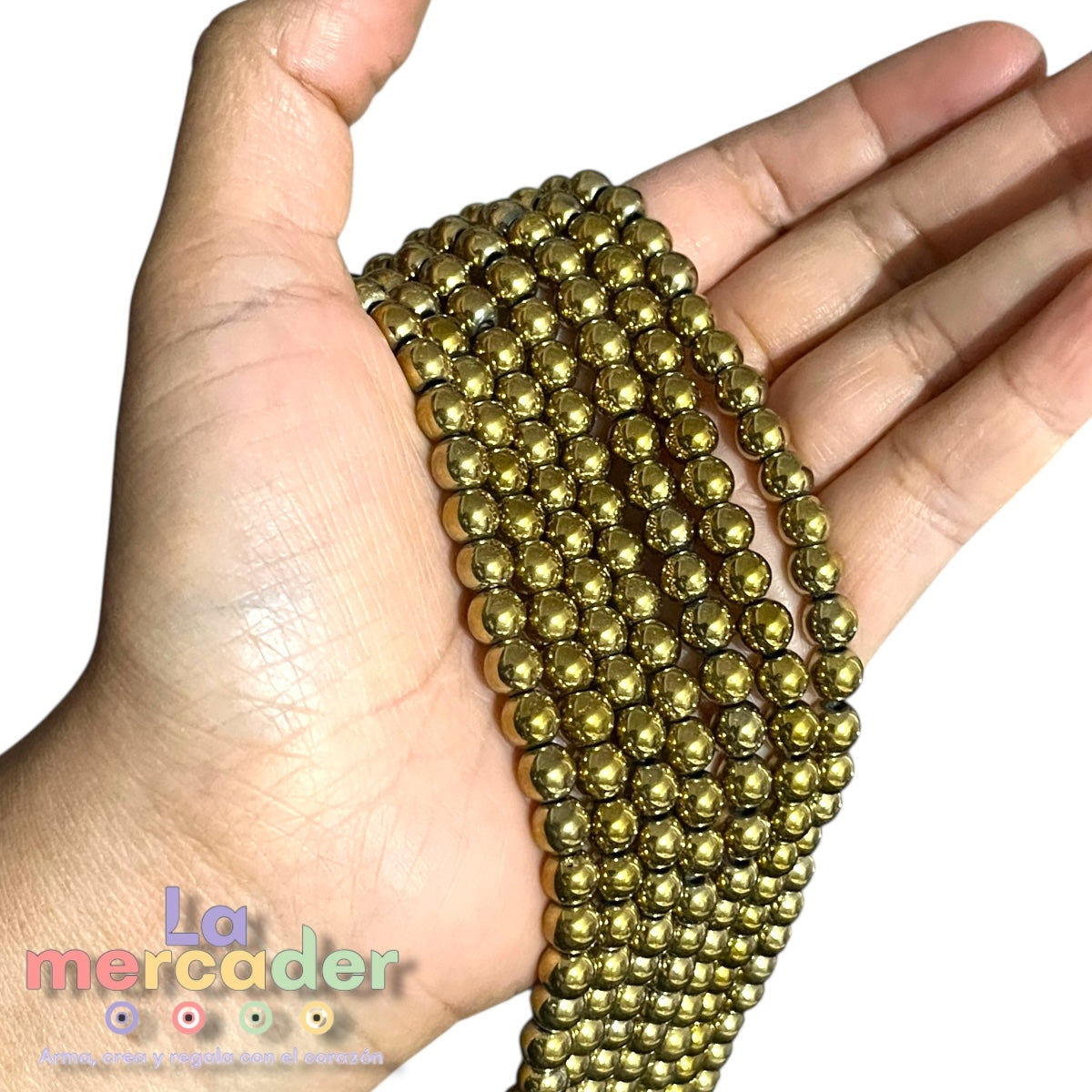 Hematita Dorada #6 | Tira de 69–72 Cuentas | Separador Metálico para Bisutería