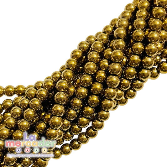 Hematita Dorada #6 | Tira de 69–72 Cuentas | Separador Metálico para Bisutería