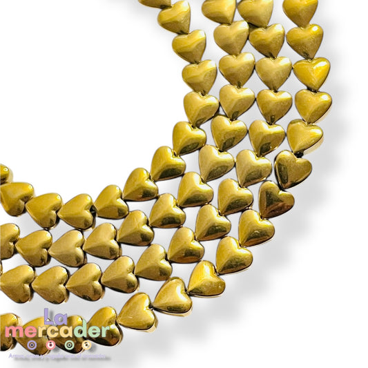 Corazón de Hematita Dorada 6 mm – 35 Piezas | Insumo para Bisutería y Joyería Artesanal