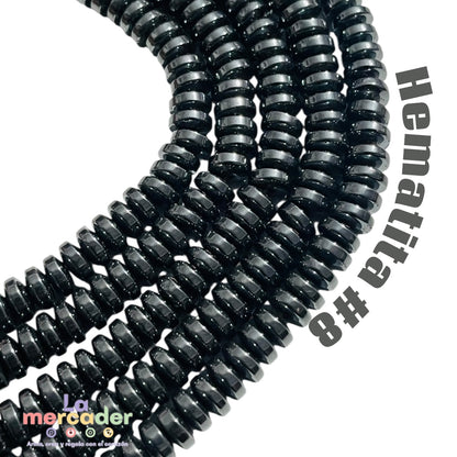 Hematita Rondel (Disco) #6 y #8 | Tira de Cuentas para Pulseras y Bisutería