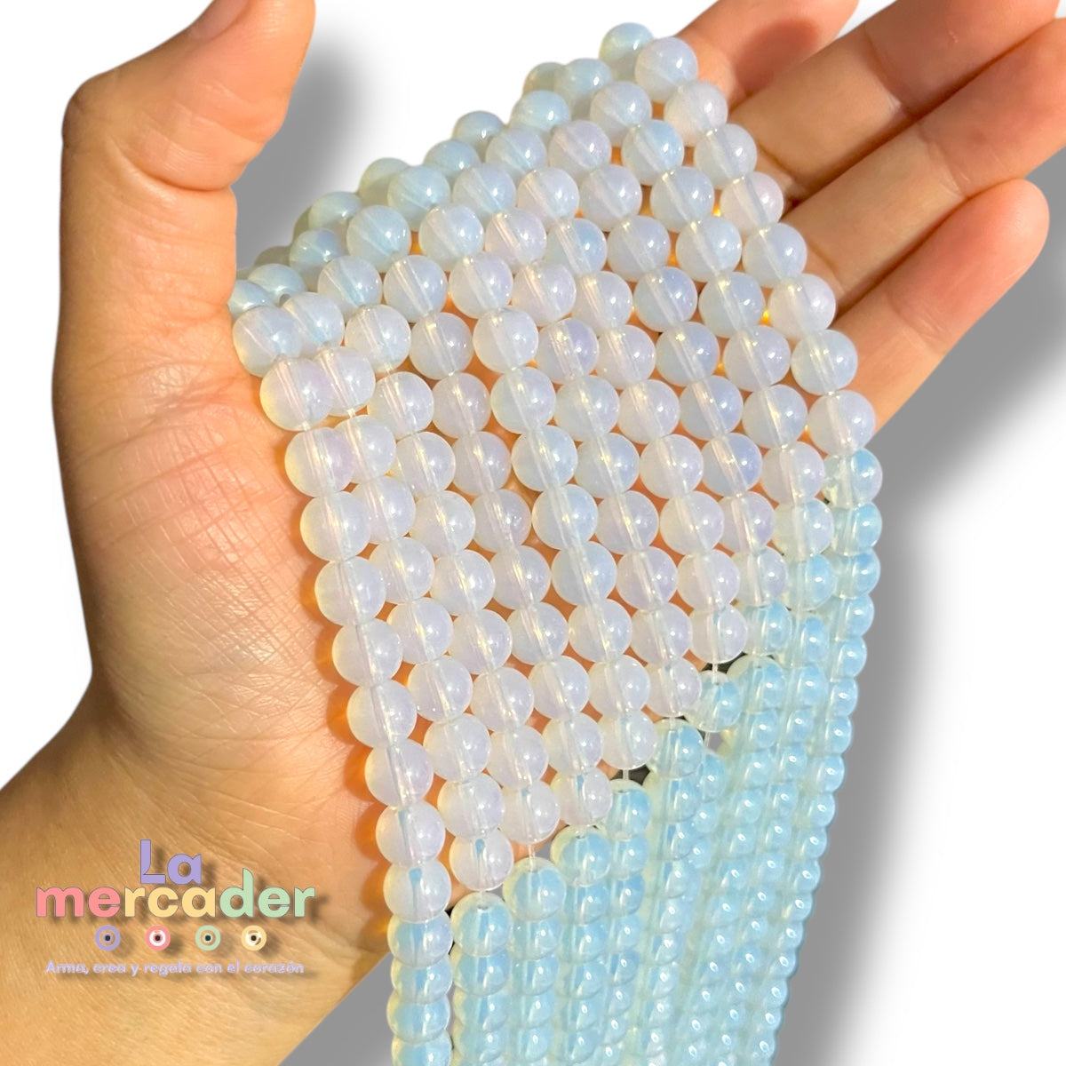 Piedra Luna Sintética #8 – Tira de 50 Cuentas de 8 mm para Pulseras, Collares y Accesorios