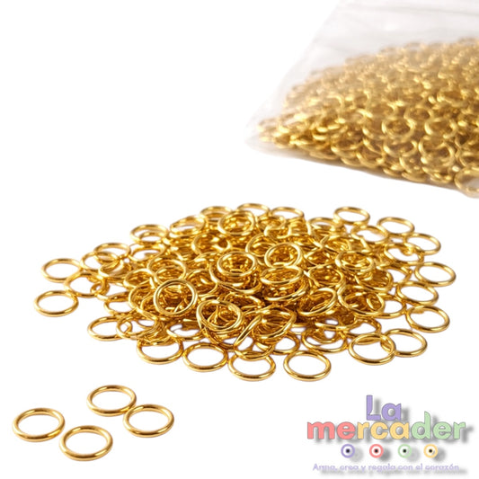 Argollas de Acero Inoxidable Dorado 6 mm x 0.8 mm | Paquete 100 pzs para Bisutería