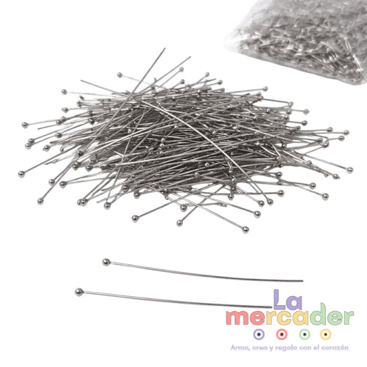 Alfileres de Acero Inoxidable Color Natural 4 cm x 0.6 mm | Paquete 50 pzs para Bisutería
