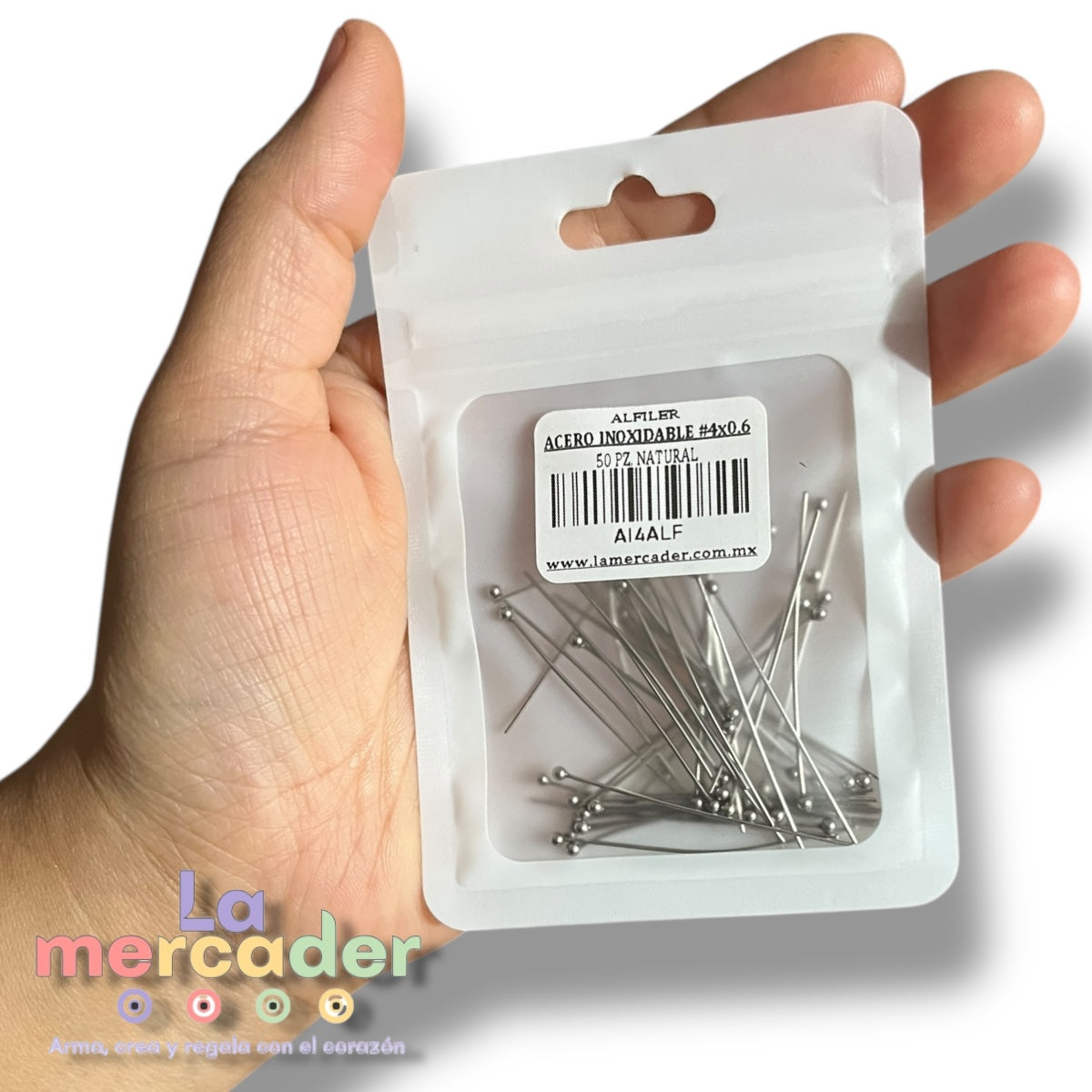 Alfileres de Acero Inoxidable Color Natural 4 cm x 0.6 mm | Paquete 50 pzs para Bisutería