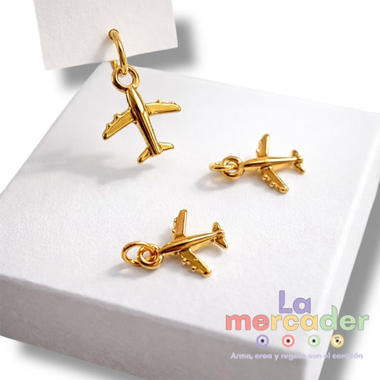 3pz Dije Avión Mini en Chapa de Oro Importada – Charm para Bisutería (1 cm)