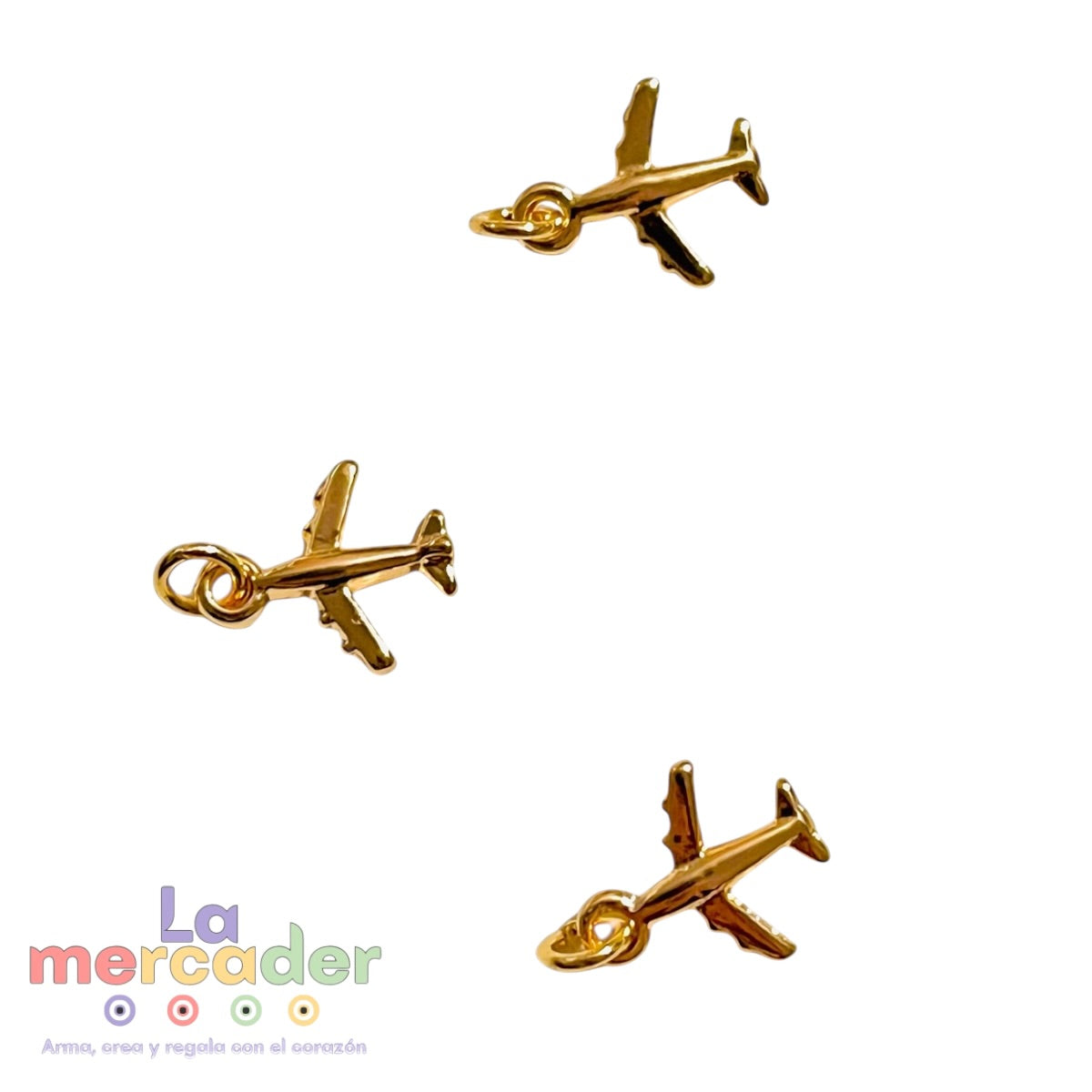 3pz Dije Avión Mini en Chapa de Oro Importada – Charm para Bisutería (1 cm)