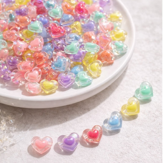 20 pz Corazones Glossy Chunky Multicolor – Set Surtido| Cuentas Plásticas para Bisutería Cute