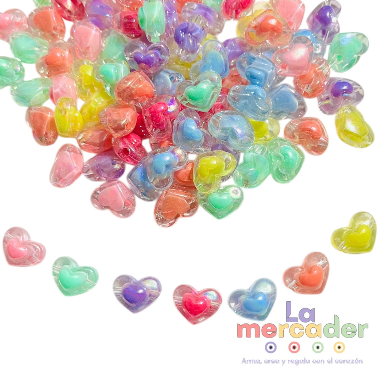 20 pz Corazones Glossy Chunky Multicolor – Set Surtido| Cuentas Plásticas para Bisutería Cute