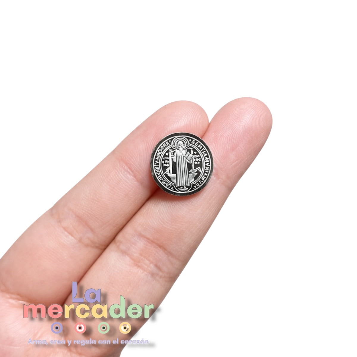 🛡️ Medalla San Benito 12mm en Acero Inoxidable Pulido Espejo – Grabado Láser | Insumo Espiritual para Pulseras y Collares