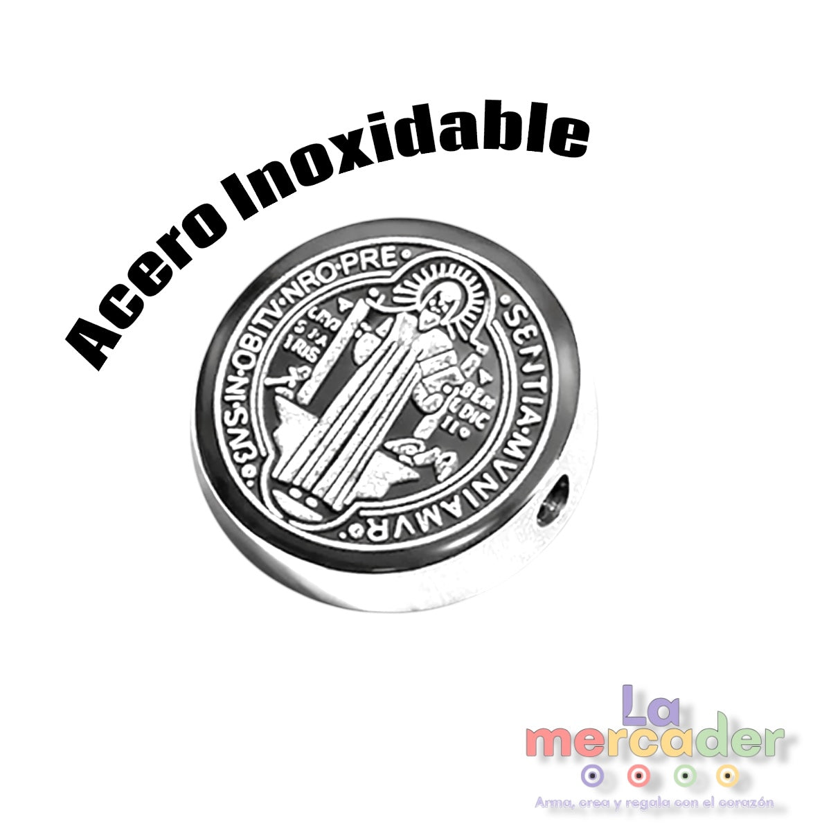 🛡️ Medalla San Benito 12mm en Acero Inoxidable Pulido Espejo – Grabado Láser | Insumo Espiritual para Pulseras y Collares