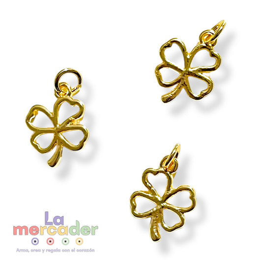 Dije Trébol Chapa de Oro 15 mm | Amuleto de Buena Suerte con Argolla