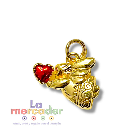 Dije Cupido Chapa de Oro 16 mm | Charm Ángel del Amor con Corazón Rojo ♥️ con