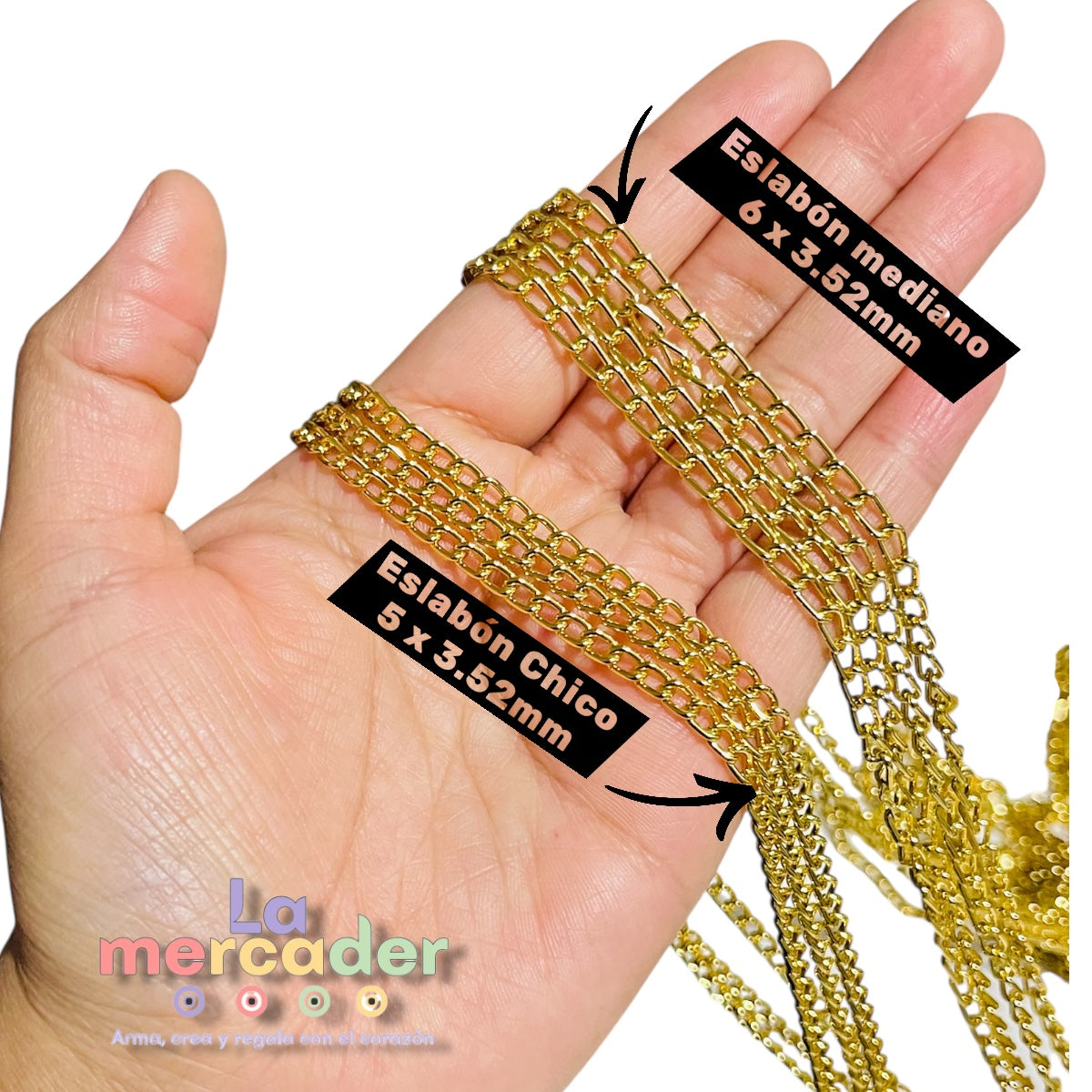 ✨ Cadena de aluminio dorada – eslabón oval alargado (venta por metro)