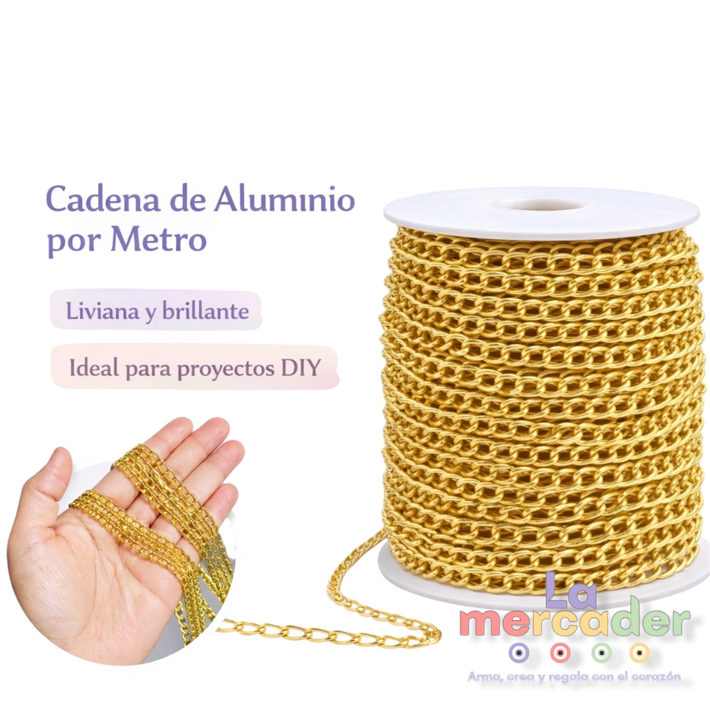 ✨ Cadena de aluminio dorada – eslabón oval alargado (venta por metro)