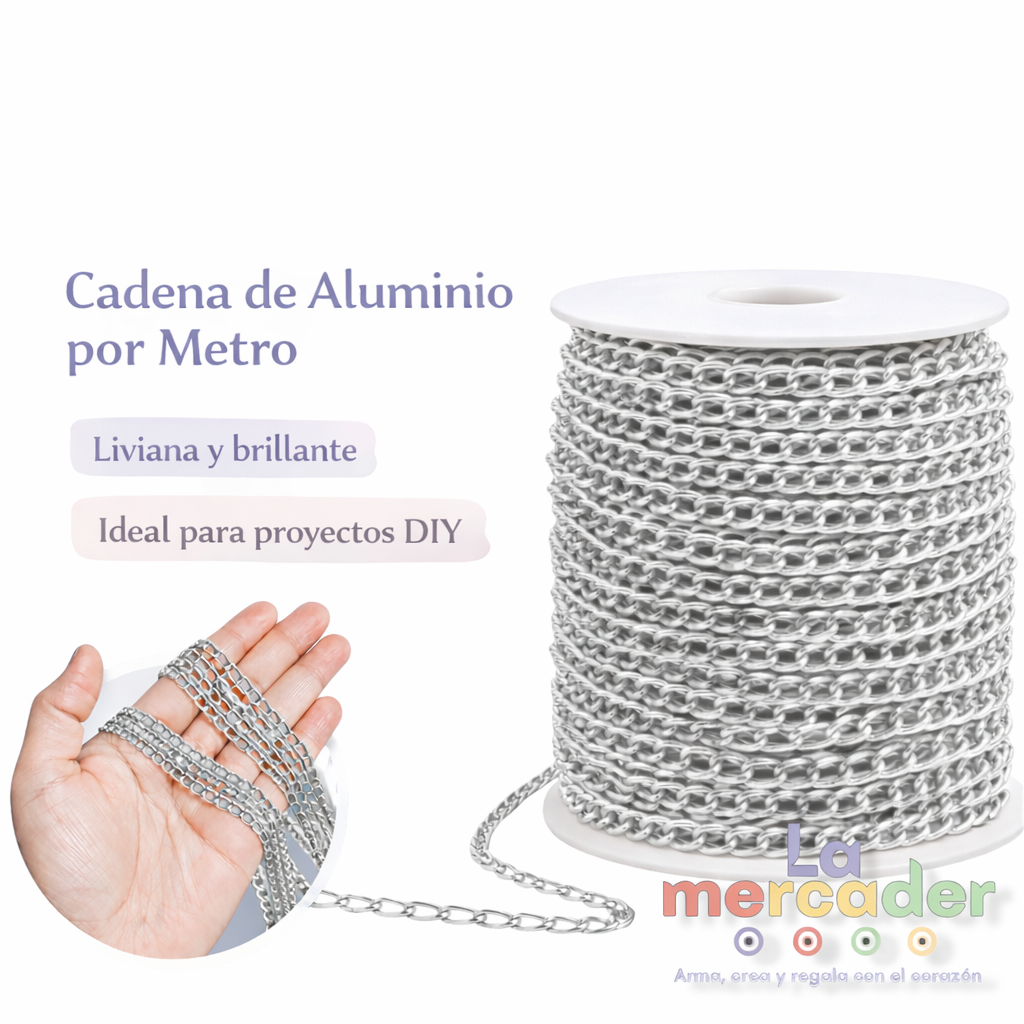 ✨ Cadena de Aluminio Plateada por Metro | Eslabón Chico | Ideal para Bisutería y DIY