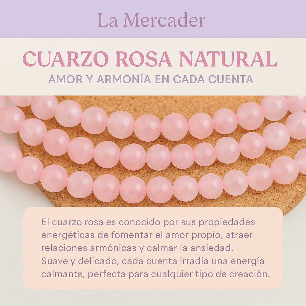 1 Tira 🌸 Cuarzo Rosa Natural – Amor y armonía en cada cuenta