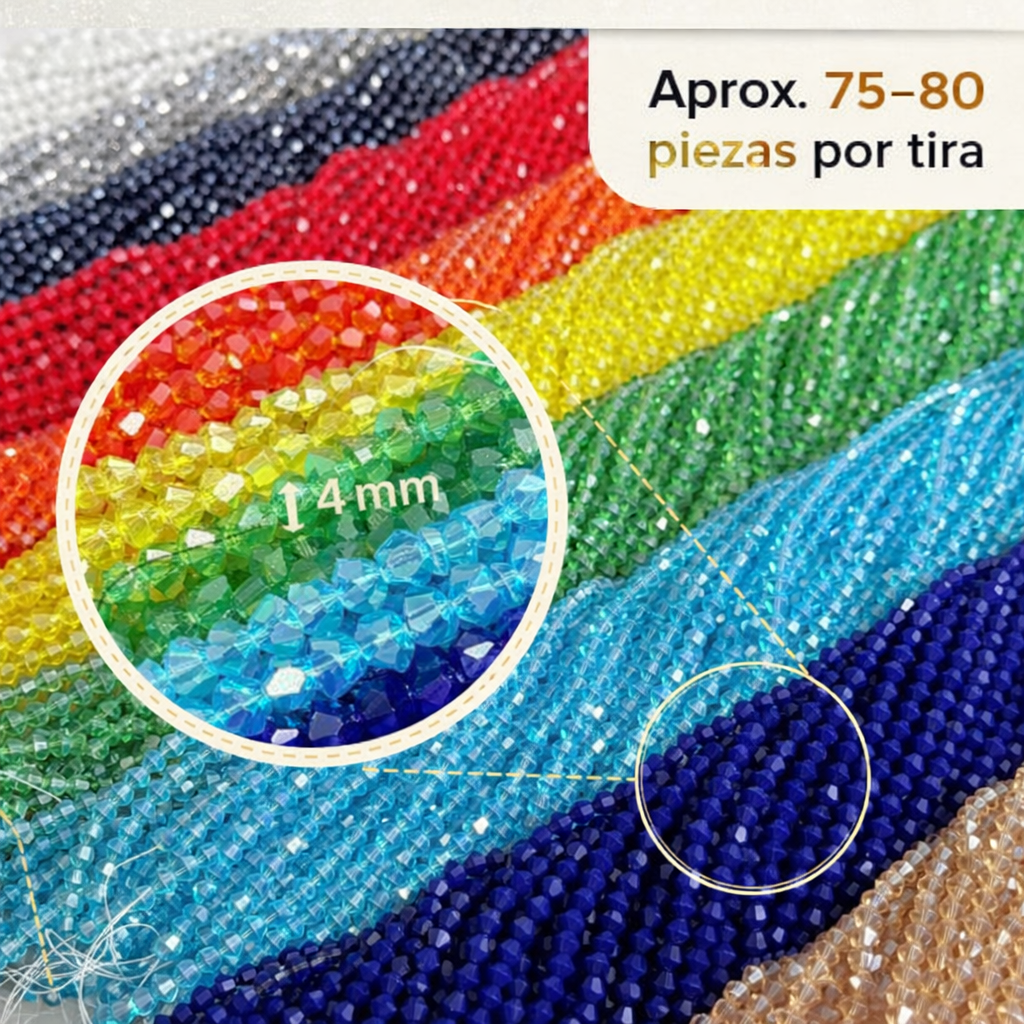 Cristal Bicono 4mm  | Tira de 75–78 Piezas | Colores Vibrantes para Pulseras y Collares