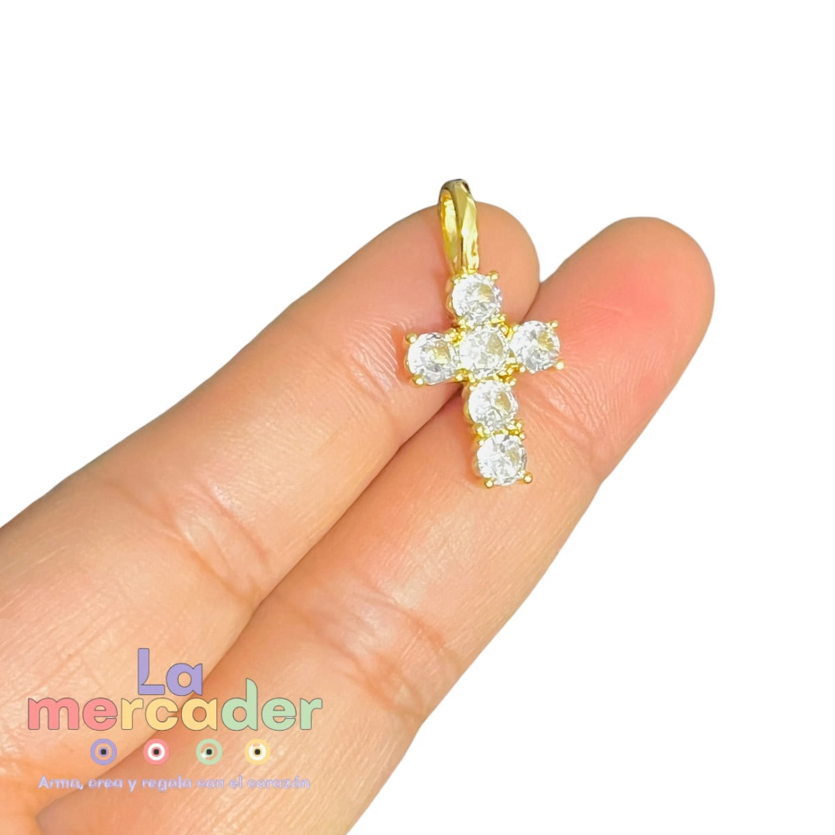 Dije Cruz Oro Laminado ✨ Alta Duración (4 Micras) con Zirconias Brillantes | Bisutería Premium La Mercader