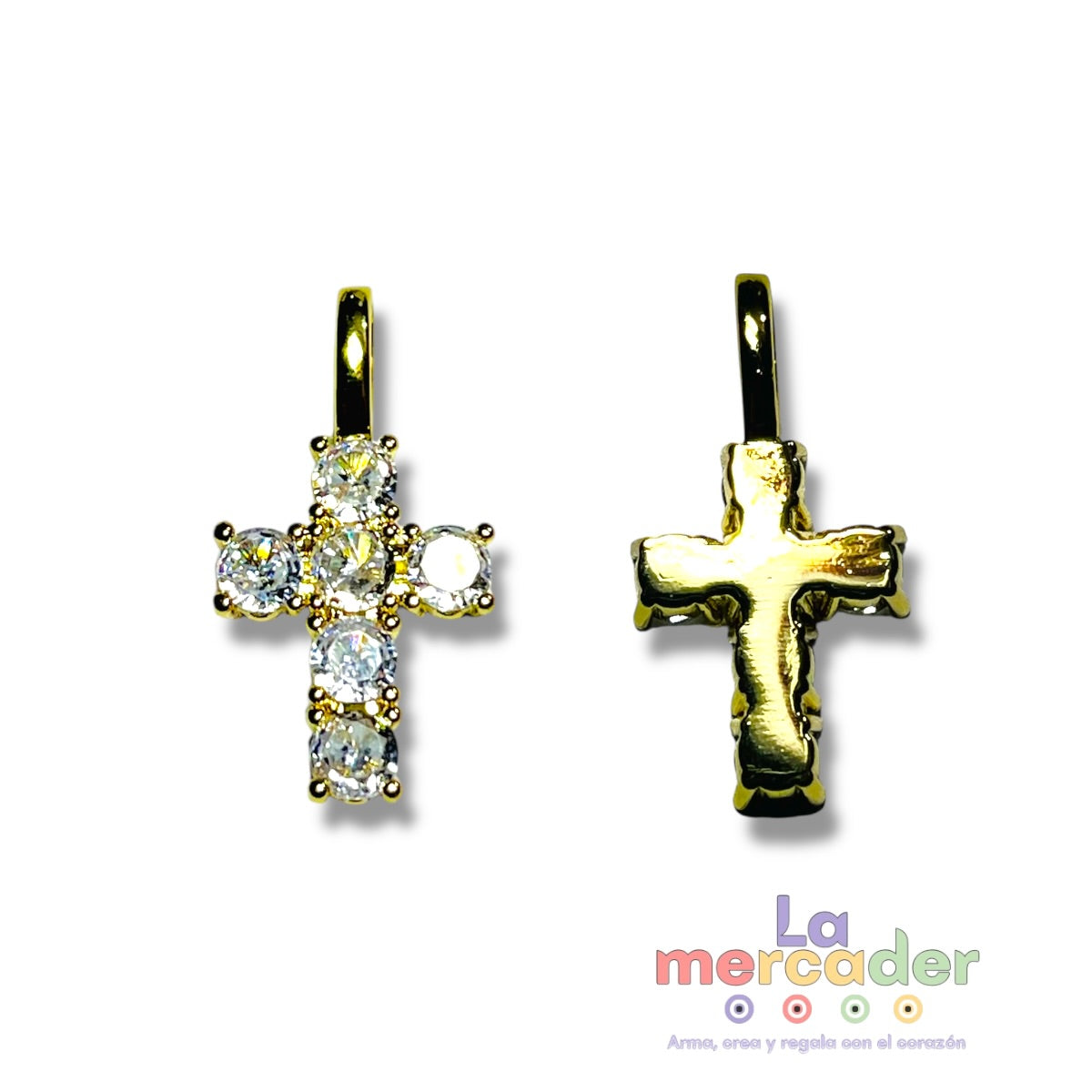Dije Cruz Oro Laminado ✨ Alta Duración (4 Micras) con Zirconias Brillantes | Bisutería Premium La Mercader