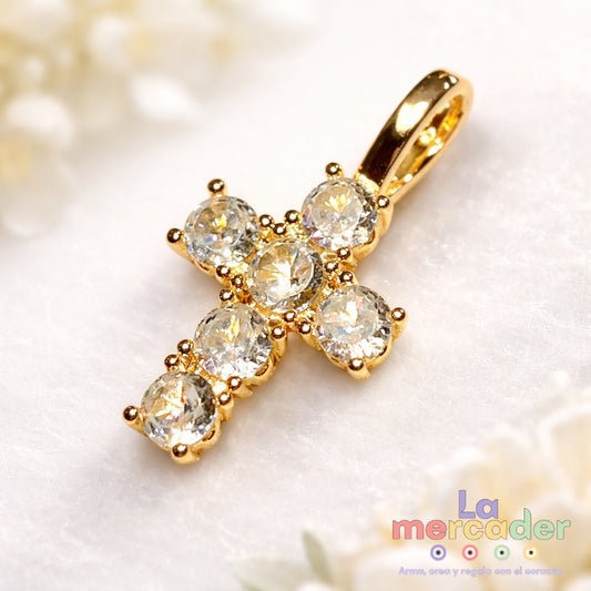 Dije Cruz Oro Laminado ✨ Alta Duración (4 Micras) con Zirconias Brillantes | Bisutería Premium La Mercader