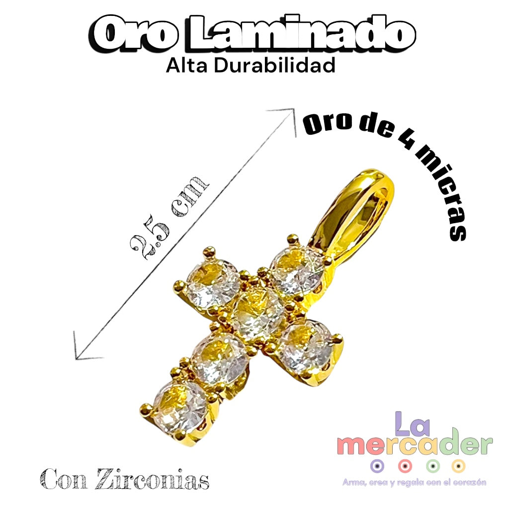 Dije Cruz Oro Laminado ✨ Alta Duración (4 Micras) con Zirconias Brillantes | Bisutería Premium La Mercader